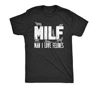 qizen Men's Milf Man I Love Felines T Shirt Funny Sarcastic Cat Lovers Kitten Joke T-Shirt Balck M