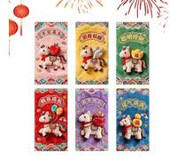 Qizeroty Enveloppe Rouge Chinoise | 6 Pièces De Bonne Augure 2026 Nouvel An,Pochettes D'Argent Hong Bao De L'Année Du Cheval - Pour Fête Du Printemps Tet Mariage Housewarming Adultes Famille