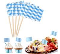 QIZHIQIAMY Cure Dent Oktoberfest 100 Pièces Bavière Drapeau Cure-Dents Bleu et Blanc Bavarois Décorations de Table pour Oktoberfest, fête de la bière, Cupcakes, Aliments, Snacks, Saucisses