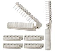 Qjaiune Lot de 6 peignes pliables de voyage - Peigne à cheveux antistatique, mini peigne de poche, brosse à cheveux à double tête - Outils de coiffure pliables en plastique pour homme et femme (taupe)