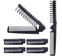 Qjaiune Lot de 6 peignes pliants de voyage - Anti-statiques - Mini peigne de poche - Brosse à cheveux à double tête - Peigne pliable en plastique pour homme et femme (bleu saphir foncé)