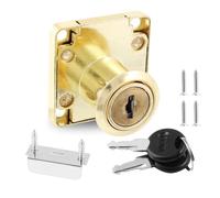 Qjaiune Serrure pour classeur avec clé, longueur de cylindre de 22 mm / 7/8 pouces pour boîte aux lettres de bureau, tiroir de bureau, petite serrure de porte d'armoire pour le bureau (Or, clé