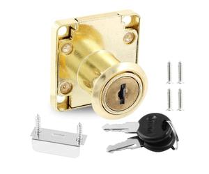 Qjaiune Serrure pour classeur avec clé, longueur de cylindre de 22 mm / 7/8 pouces pour boîte aux lettres de bureau, tiroir de bureau, petite serrure de porte d'armoire pour le bureau (Or, clé