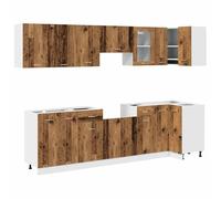 QJBSAVVA 11 pièces Lyon Meuble de cuisine modulable aspect bois vieilli Ensemble complet avec armoires inférieures, armoire d'angle et armoires suspendues pour beaucoup d'espace de rangement