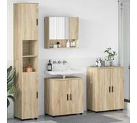 QJBSAVVA 4-TLG - Ensemble de salle de bain - Chêne Sonoma - 61 x 35 x 64 cm - Avec meuble sous-vasque, armoire à miroir - Armoire haute - Buffet peu encombrant