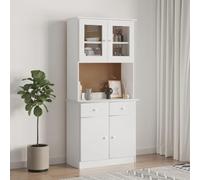 QJBSAVVA Alta - Buffet haut en pin massif avec portes en verre et tiroirs - Blanc - 77 x 35 x 165 cm - Buffet de salon pour espace de rangement