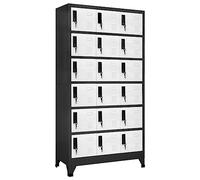 QJBSAVVA Armoire à casier, anthracite, blanc, 90 x 40 x 180 cm, acier, 18 compartiments, avec serrures et fentes d'aération, armoire en métal robuste pour bureau, école et archives