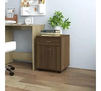 QJBSAVVA Armoire à roulettes marron aspect chêne 45 x 38 x 54 cm en matériau dérivé du bois avec 1 compartiment et 1 tiroir mobile avec roulettes pour bureau et maison