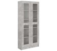 QJBSAVVA Armoire à Vitrine Design Épuré, Bibliothèque avec 5 Compartiments et 2 Portes, Meuble de Rangement Salon et Bureau en Bois d'Ingénierie, 82,5x30,5x185,5 cm, Couleur Gris Béton