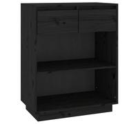 QJBSAVVA Armoire Console en Bois de Pin Massif Noir, Buffet Rangement avec Tiroirs et Compartiments pour Salon, Chambre et Bureau, Meuble d'Entrée Rustique, 60 x 34 x 75 cm