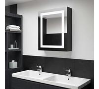 QJBSAVVA Armoire cosmétique à LED avec miroir et 3 étagères, anthracite, 50 x 13 x 70 cm, moderne, avec revêtement en résine de mélamine et éclairage économe en énergie, pour salle de bain et WC