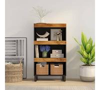 QJBSAVVA Armoire d'appoint industrielle en bois de manguier massif avec pieds en fer, marron miel, 60 x 33 x 107 cm, table de chevet robuste avec beaucoup d'espace de rangement pour chambre à coucher