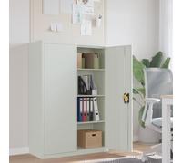 QJBSAVVA Armoire de bureau - 90 x 40 x 140 cm - Gris - En acier - 3 étagères réglables - 2 portes battantes - Angle d'ouverture 130° - Charge maximale : 30 kg - Verrouillage à trois points - Pour