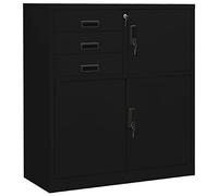 QJBSAVVA Armoire de Bureau Métallique, Classeur de Rangement en Acier avec 3 Tiroirs et Étagère Réglable, Meuble Verrouillable pour Dossiers et Archives, Noir, 90 x 40 x 102 cm