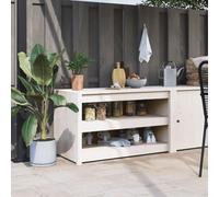 QJBSAVVA Armoire de cuisine d'extérieur en pin massif - Blanc - 106 x 55 x 64 cm - Avec design modulaire et beaucoup d'espace de rangement pour jardin, terrasse ou balcon