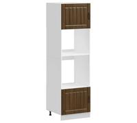 QJBSAVVA Armoire de Four 2 Pièces Lucca, Meuble de Cuisine Colonne pour Four Encastrable et Micro-Ondes, Structure en Bois d'Ingénierie, Chêne Brun, 60x57x207 cm
