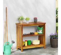 QJBSAVVA Armoire de jardin en bois massif d'acacia - 75 x 35 x 70 cm - Marron - Étagère avec 2 tablettes - Buffet robuste pour salon, couloir, bureau et cuisine