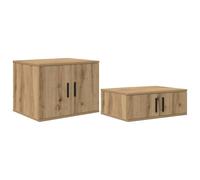 QJBSAVVA Armoire de Rangement 2 pcs en Chêne Artisanal, Buffet Bas Moderne en Bois d'Ingénierie pour Salon, Meuble de Rangement avec 2 Étagères et Poignées Noires, 108 x 41 x 40 cm