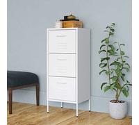 QJBSAVVA Armoire de rangement blanche en acier, 42,5 x 35 x 101,5 cm, avec 3 tiroirs, rails à roulement à billes, pieds réglables en hauteur, pour cuisine, atelier et jardin