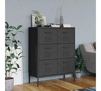 QJBSAVVA Armoire de rangement en acier anthracite avec 6 tiroirs, glissières à roulement à billes, 80 x 35 x 101,5 cm, robuste et organisée, pour salon, bureau et atelier