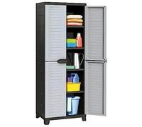 QJBSAVVA Armoire de rangement en plastique gris 65 x 45 x 181 cm avec 5 étagères et 2 portes verrouillables pour garage, bureau et jardin