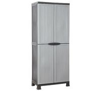 QJBSAVVA Armoire de Rangement en Plastique, Meuble de Rangement pour Garage et Bureau avec 2 Portes Verrouillables, Placard Haut pour Débarras, Gris, 68 x 39 x 171,5 cm