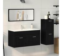 QJBSAVVA Armoire de salle de bain - 3 pièces - Chêne noir - Design moderne avec miroir, meuble de lavabo et armoire moyenne en MDF mat - Pour rénovation, espace de rangement et fonctionnalité