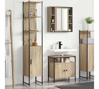 QJBSAVVA Armoire de salle de bain - 3 pièces - Chêne Sonoma - Style industriel - 33 x 33 x 185,5 cm - Design robuste et métal - Système modulaire pour serviettes et articles de toilette