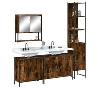 QJBSAVVA Armoire de salle de bain - 4 pièces - En bois de chêne fumé - Armoire à miroir avec lavabo et espace de rangement - Design moderne - 60 x 16 x 60 cm - Pour salle de bain, WC et couloir