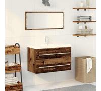 QJBSAVVA Armoire de salle de bain, 80 x 38 cm, 5 x 48 cm, en bois recyclé brillant, avec bac en céramique, armoire de salle de bain rustique, avec espace de rangement et poignées, moderne et durable