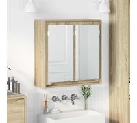 QJBSAVVA Armoire de salle de bain à miroir en chêne Sonoma - 60 x 20 x 60 cm - 2 portes en verre - Étagère murale - Design moderne - Pour salle de bain, couloir, chambre à coucher