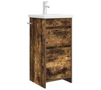 QJBSAVVA Armoire de salle de bain avec lavabo et robinet, lavabo avec 2 tiroirs, ensemble de meubles de salle de bain en bois pour salle de bain ou WC d'invités, 42 x 40 x 84,5 cm, chêne fumé