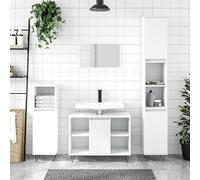 QJBSAVVA Armoire de salle de bain, blanche, 30 x 30 x 100 cm, en matériau dérivé du bois, avec 2 compartiments et pieds en fer, élégante et pratique, pour salle de bain, WC et chambre d'amis