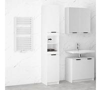 QJBSAVVA Armoire de salle de bain, blanche, 32 x 34 x 188,5 cm, en matériau dérivé du bois, avec 6 compartiments, pratique, pour salle de bain, espace de rangement et design moderne