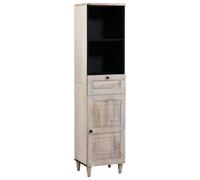 QJBSAVVA Armoire de salle de bain, blanche, 38 x 33,5 x 160 cm, en bois de manguier massif, montage mural, avec tiroir et porte affleurante, peu encombrant, pour salle de bain, WC et petites pièces