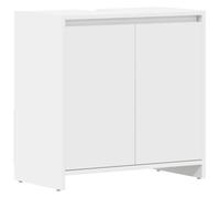 QJBSAVVA Armoire de Salle de Bain Blanche 60x33x61 cm, Meuble de Rangement avec 2 Portes et Compartiment Ouvert, Petit Placard en Bois d'Ingénierie pour Toilettes