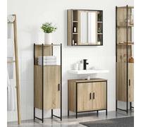 QJBSAVVA Armoire de salle de bain - Design moderne - 3 pièces - Chêne Sonoma - MDF - Avec miroir - Solutions de rangement pratiques pour meubles de salle de bain et armoire à médicaments