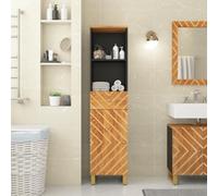 QJBSAVVA Armoire de salle de bain, en bois de manguier massif, marron et noir, 38 x 33,5 x 160 cm, avec butée de porte flexible et pieds en fer robustes, pour l'ordre et l'espace de rangement