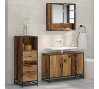 QJBSAVVA Armoire de salle de bain en bois recyclé - 90 x 33 x 60 cm - 3 pièces - Avec miroir - Meuble sous-lavabo et meuble haut - Design moderne - Composition robuste en bois pour petites salles de