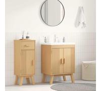 QJBSAVVA Armoire de salle de bain en pin massif - 114 x 43 x 73,5 cm - Armoire de salle de bain rustique avec étagères réglables et fermeture magnétique pour un rangement élégant