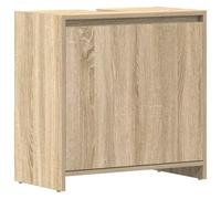 QJBSAVVA Armoire de Salle de Bain Meuble Bas de Rangement avec 2 Portes et 1 Compartiment Ouvert, Petit Placard de Toilette en Bois d'Ingénierie, Chêne Sonoma, 60x33x61 cm