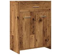 QJBSAVVA Armoire de Salle de Bain Meuble de Rangement Bas avec 1 Tiroir et 2 Portes Commode en Bois d'Ingénierie Design Classique Couleur Vieux Bois 60 x 33 x 80 cm