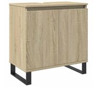 QJBSAVVA Armoire de Salle de Bain Meuble de Rangement Bas avec 2 Portes Pieds en Fer Style Industriel Buffet Compact en Bois d'Ingénierie Coloris Chêne Sonoma 58x33x60 cm