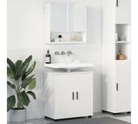 QJBSAVVA Armoire de salle de bain - Montage mural - 2 pièces - En bois - Blanc - 61 x 35 x 64 cm - Avec meuble sous-lavabo et armoire à miroir - Design moderne pour petites salles de bains et