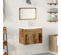 QJBSAVVA Armoire de salle de bain murale en bois recyclé 60 x 38,5 x 46 cm avec lavabo en céramique, meuble de salle de bain moderne, peu encombrant, pour petits WC d'invités et salles de bains