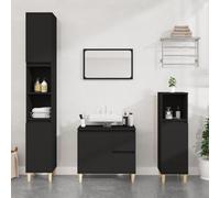 QJBSAVVA Armoire de salle de bain, noire, 65 x 33 x 60 cm, avec 2 tiroirs et compartiment, en bois d'eucalyptus, design flexible pour mettre de l'ordre dans la salle de bain