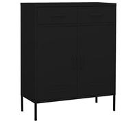 QJBSAVVA Armoire en acier noir 80 x 35 x 101,5 cm avec 2 portes et 2 tiroirs Armoire de rangement robuste pour salon, bureau et jardin