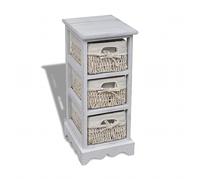 QJBSAVVA Armoire en bois avec 3 paniers tressés - Blanc - 25 x 28 x 58 cm - Cadre en bois Paulownia robuste et design élégant de maison de campagne - Pour salon, cuisine et jardin