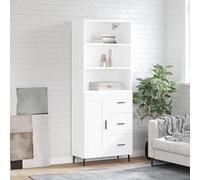 QJBSAVVA Armoire haute blanche 69,5 x 34 x 180 cm - Matériau du bois avec pieds en métal - Buffet moderne pour salon, cuisine, couloir