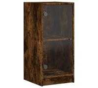 QJBSAVVA Armoire Latérale avec Portes en Verre Buffet Bas Commode de Salon Petit Meuble de Rangement Cabinet pour Bureau Couloir Chambre Chêne Fumé 35x37x75,5 cm